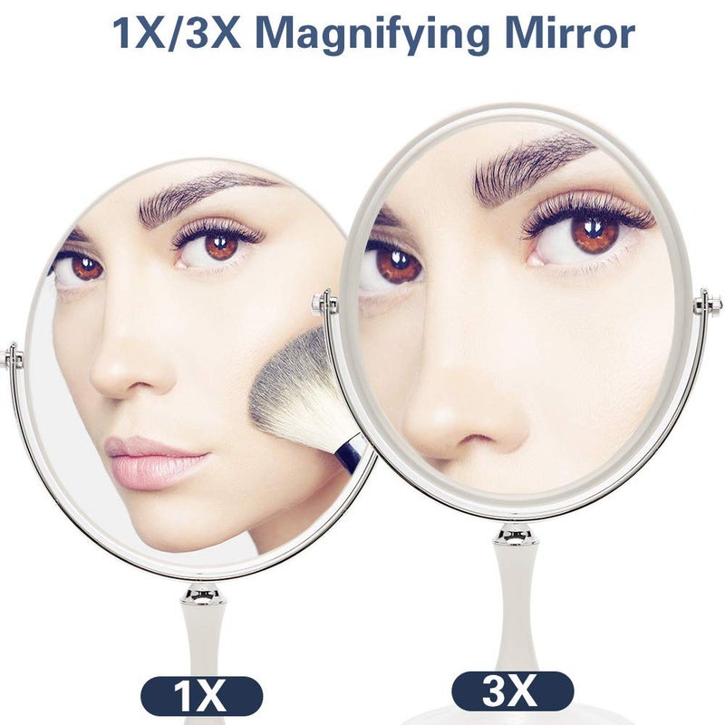 YEAKE Vintage Table Mirror with Stand 8-inch Double Sided Swivel 1X/3X Magnification Desk Mirror with Silver Style 13 Inch Height Standing Tabletop Makeup Vanity Mirror(Oval) - Image 2